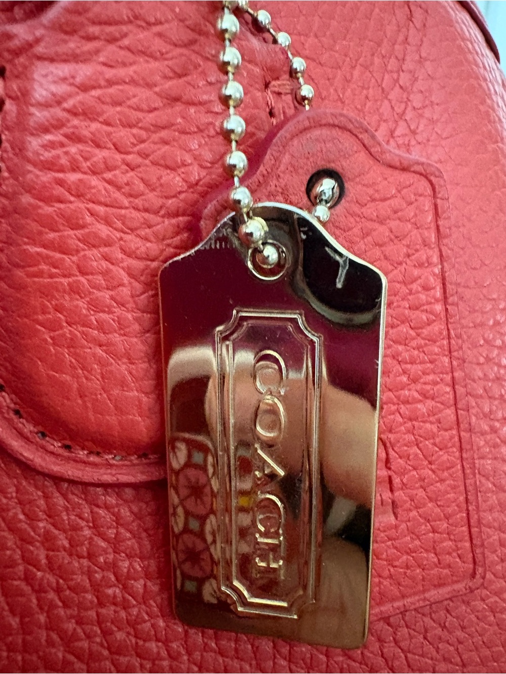 Coach Pebbled Leather Satchel - Coral Red - Picture 6 of 7